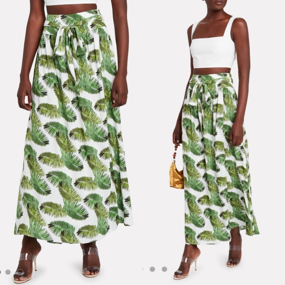 NWT Melissa Odabash Elsa Palm White Crepe Belted Maxi Skirt Size Small